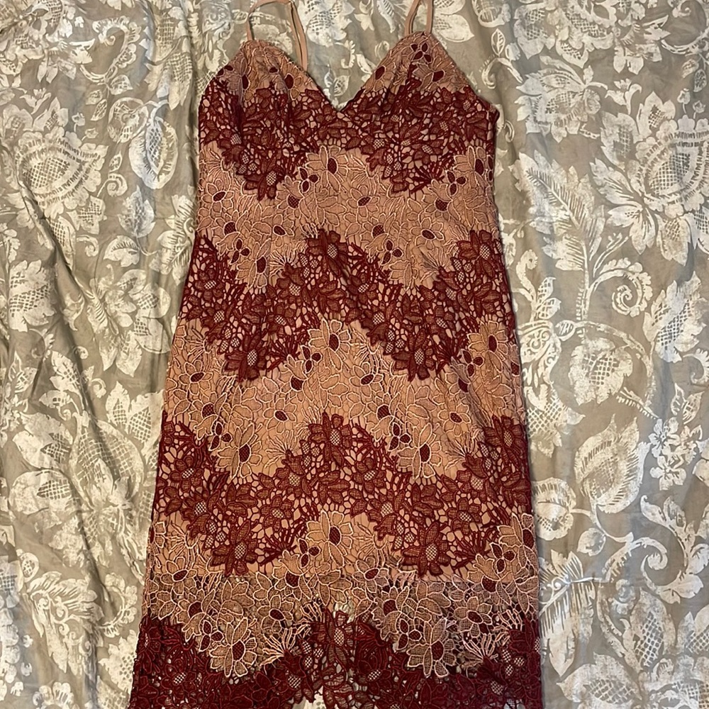 Bardot Lace Evening Dress